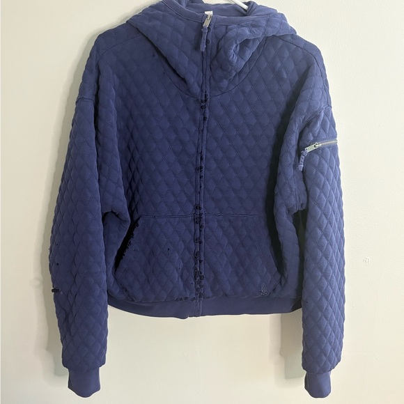 Free People Movement Women’s Medium heavy distressed blue Hooded Sweatshirt fall - Picture 1 of 13
